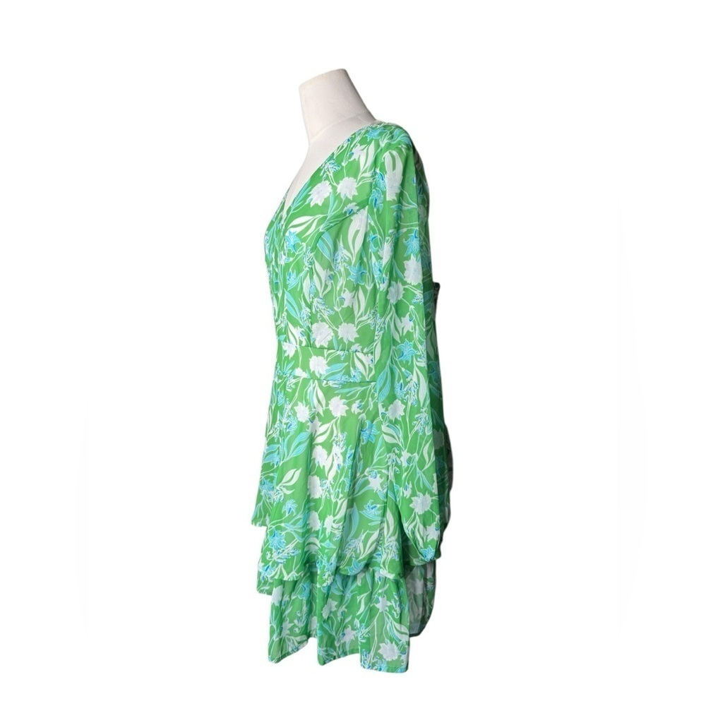 Jessica Simpson Green Women's Floral LS A-Line Midi Dress XL Polyester EUC - Picture 4 of 6